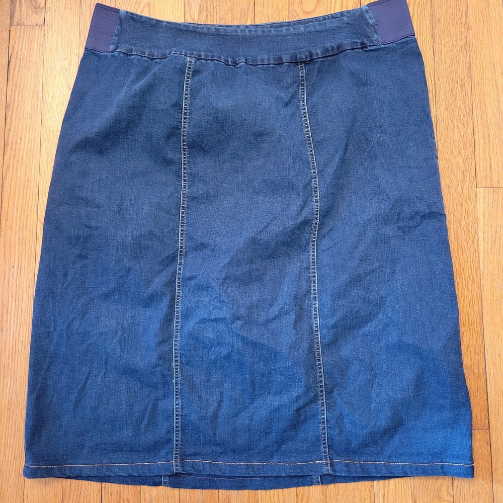 Woman Within Blue Denim Skirt 20W Plus Size Elastic Waist Pull On Modest Western